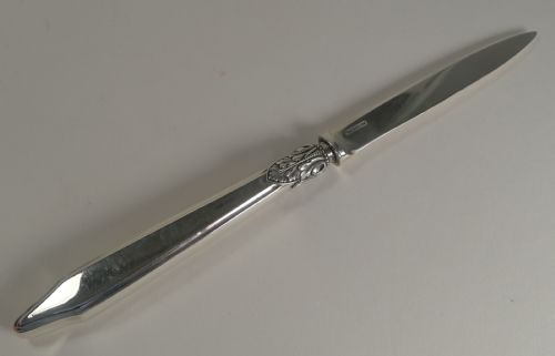 fig 1. Antique English Sterling Silver & Pink Guilloche Enamel Letter Opener
