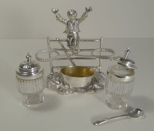 CHARMING ANTIQUE ENGLISH FIGURAL SILVER PLATED NOVELTY CRUET REG 1873 - ADDITIONAL PHOTO 1