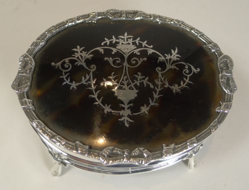 fig 2. Superb Antique English Sterling Silver and Tortoise Shell jewellery Box by Charles Boyton
