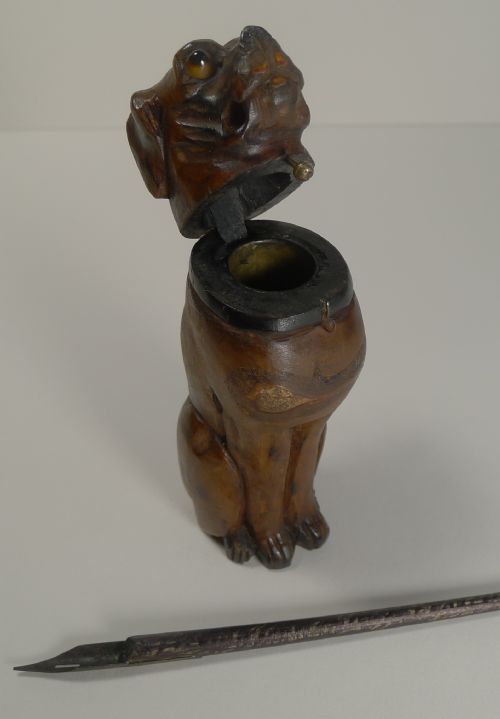 CHARMING ANTIQUE BLACK FOREST FIGURAL INKWELL BY MAISON F MACK C1890 - ADDITIONAL PHOTO 3