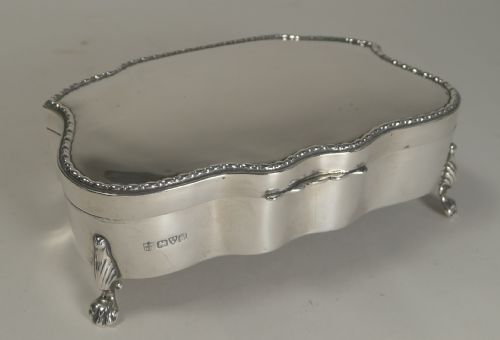 Elegant Large Antique English Sterling Silver Jewellery Box - 1908