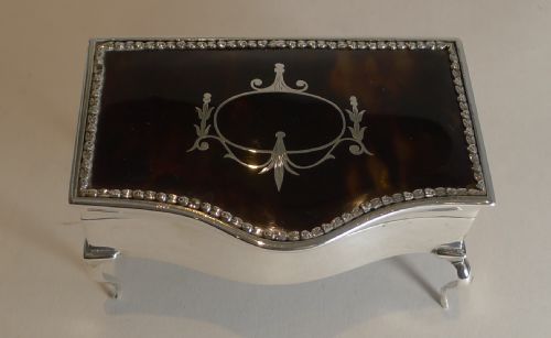 fig 1. Large Antique English Sterling Silver and Tortoiseshell Jewellery Box - 1913