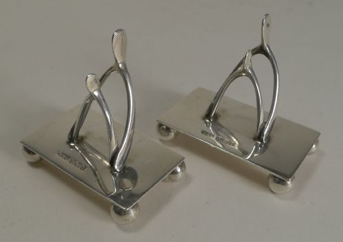 Pair Antique English Sterling Silver Wishbone Menu Holders
