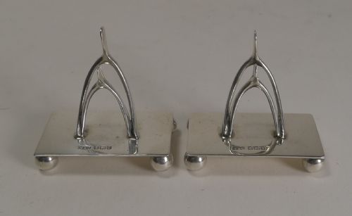 fig 1. Pair Antique English Sterling Silver Wishbone Menu Holders