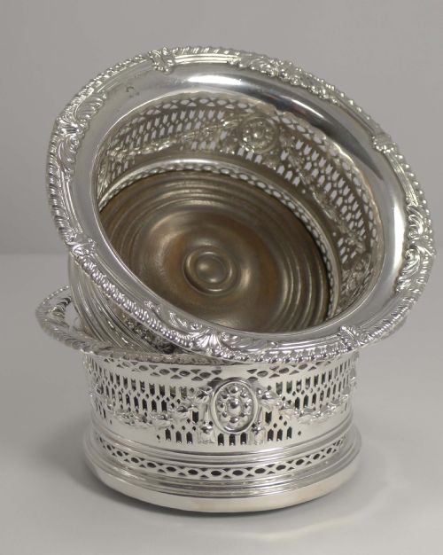 Handsome Pair Antique English Silver Plated Wine Coasters or Slides C.1900