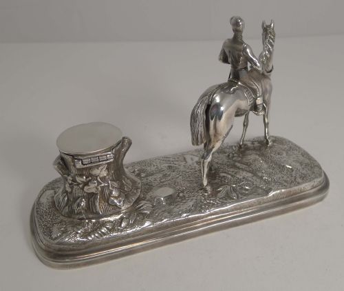 fig 1. Antique English Figural Inkwell - Horse and Jockey by Pryor Tyzack and Co. c.1860
