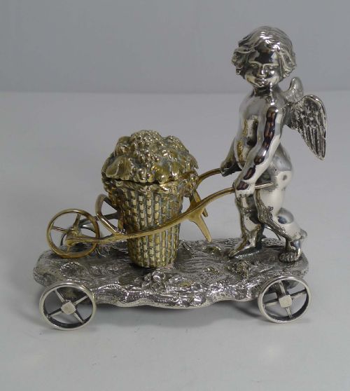 Antique English Silver Plated Cherub Inkwell by Elkington and Co. - 1848