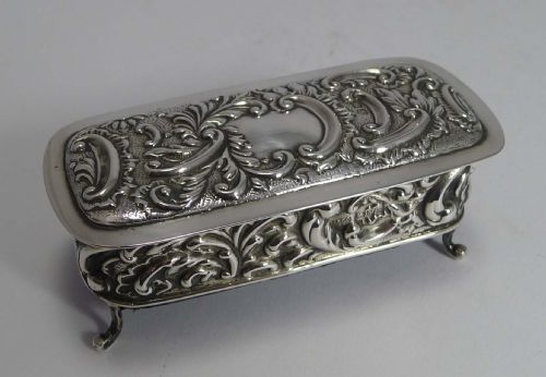 Small Antique English Sterling Silver Jewellery / Ring Box - Chester 1906
