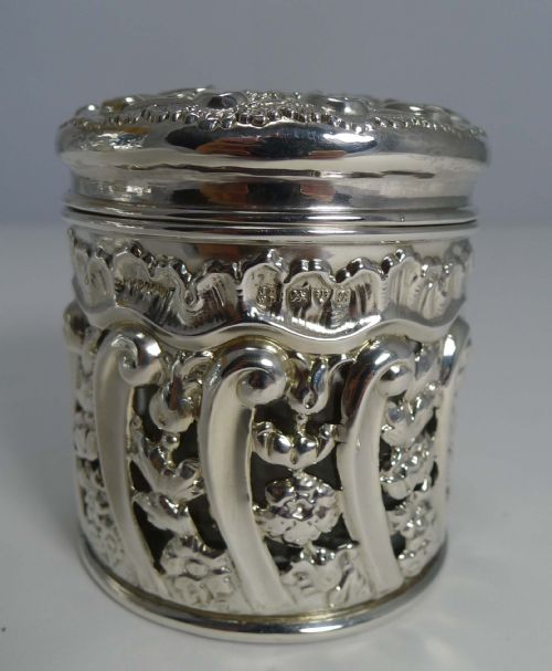 Unusual Antique English Sterling Silver Vanity Jar - Glass Liner - 1902