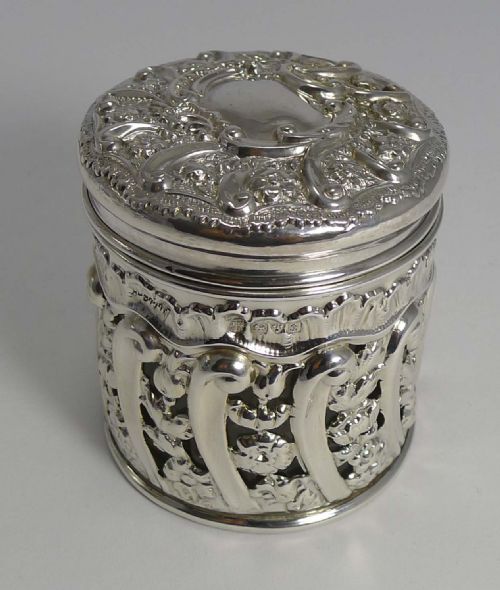 fig 1. Unusual Antique English Sterling Silver Vanity Jar - Glass Liner - 1902