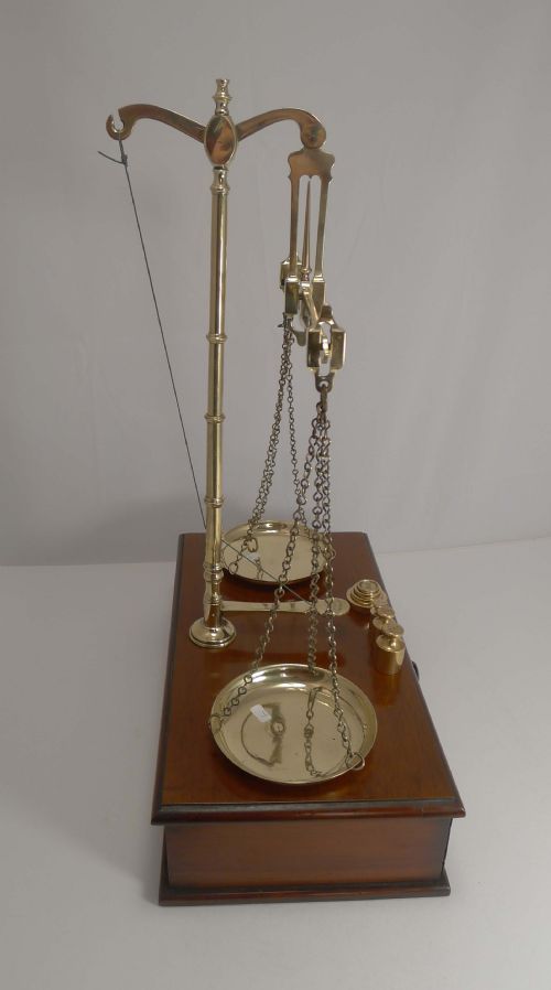fig 2. Large Antique English Travelling Apothecary Scales In Mahogany & Brass c.1880