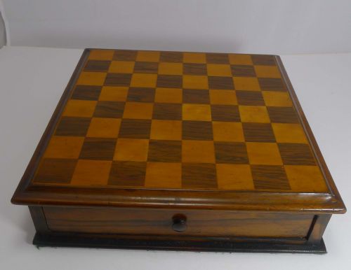 fig 1. Antique English Games Box - Chess and Draughts; Rosewood and Fruitwood c.1880