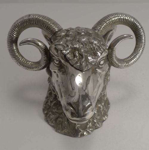 Antique English Figural Inkwell - Ram's Head C.1890