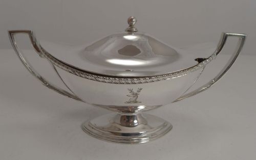 fig 1. Elegant Pair Antique English Silver Plated Sauce Tureens by James Dixon and Sons c.1880