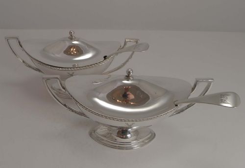 Elegant Pair Antique English Silver Plated Sauce Tureens by James Dixon and Sons C.1880