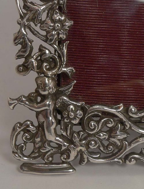 fig 1. Stunning Antique English Cast Sterling Silver Photograph Frame - Cherubs - 1887