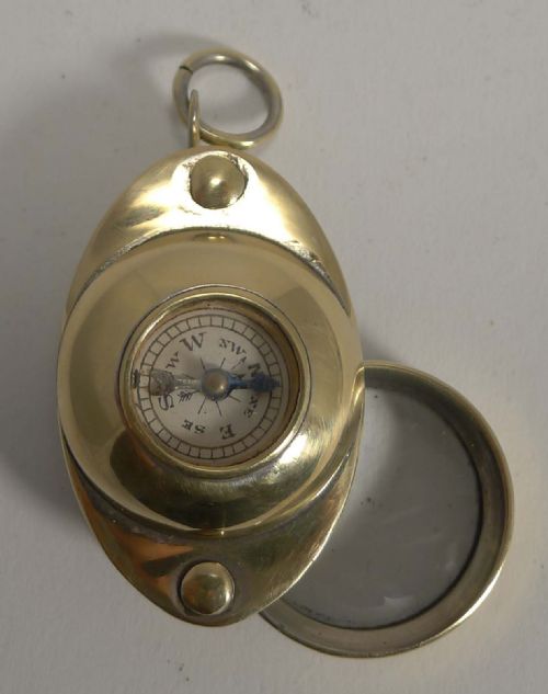 Antique C.1910 English Pocket Magnifying Glass / Loop with Compass