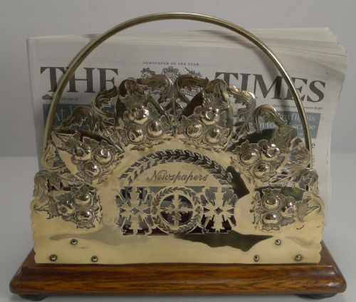 Wonderful Antique English Oak and Brass "Newspapers" Rack C.1890