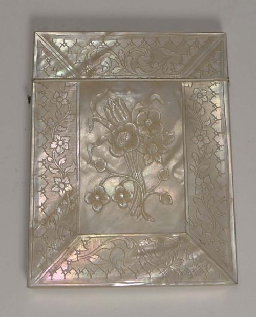 Superb Antique Carved Mother of Pearl Card Case C.1850