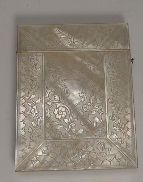 fig 1. Superb Antique Carved Mother of Pearl Card Case c.1850