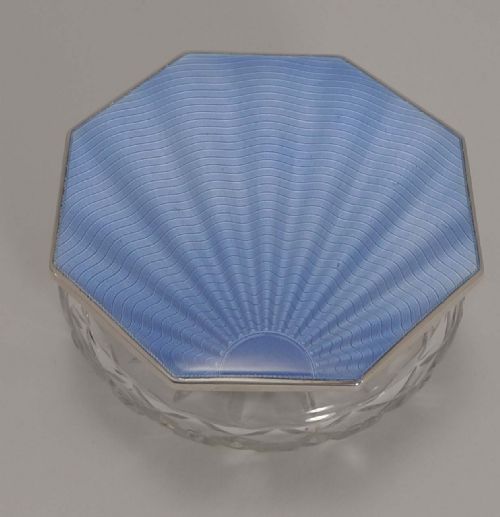 Grand Art Deco Sterling Silver and Guilloche Enamel Lidded Powder Box - 1934