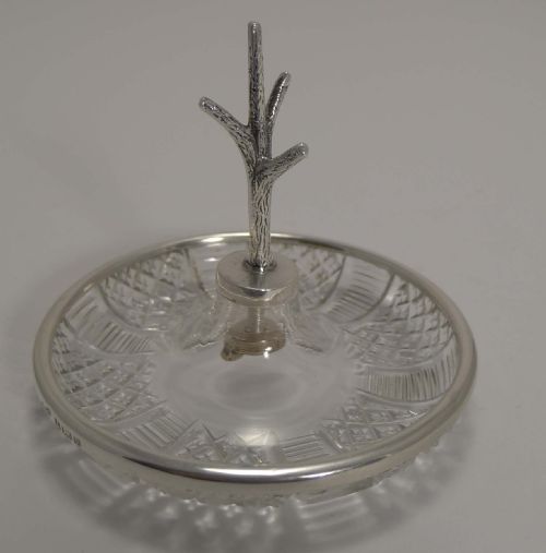 Unusual Antique English Cut Crystal and Sterling Silver Ring Tree - 1901