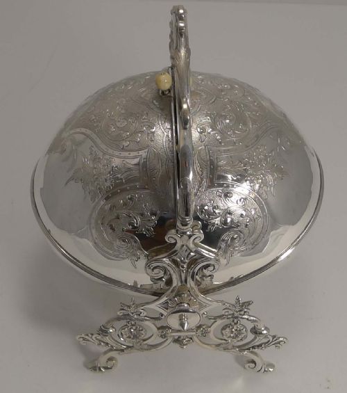 Rare Egg Shaped Antique Silver Plated English Biscuit Box by James Pinder - 1881