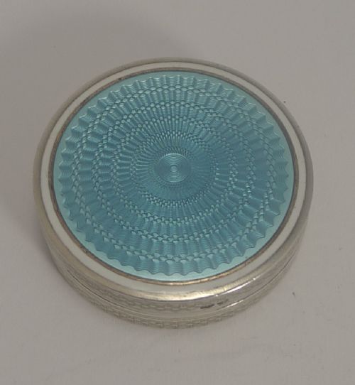 Pretty Antique Sterling Silver and Guilloche Enamel Pill Box - 1908