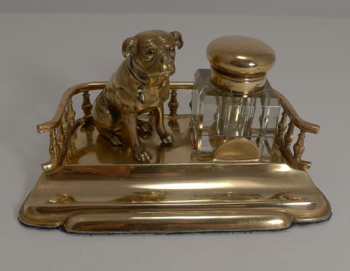 fig 1. Antique English Handsome Dog Inkwell - English Bulldog c.1890