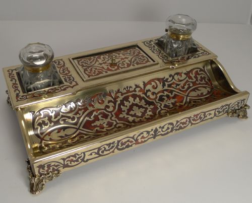 Magnificent and Grand Antique French Boulle Inkstand / Inkwell C.1830