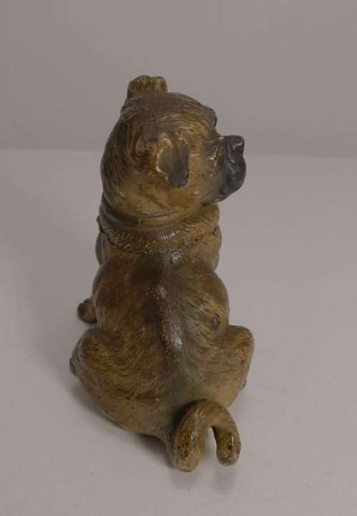 fig 1. Magnificent Large Austrian Cold Painted Bronze Dog Inkwell - Pug c.1900