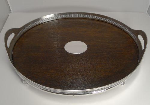 Antique English Oak and Silver Plated Serving Tray by Mappin and Webb C.1890
