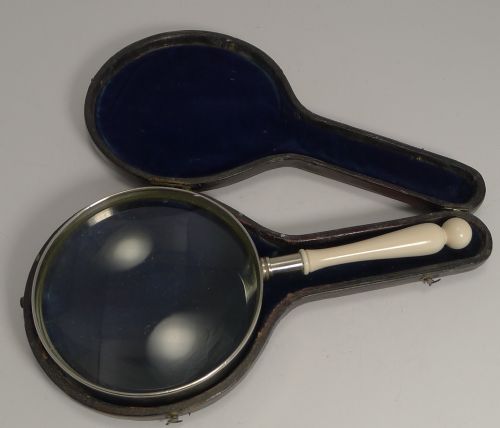 Antique English Cased Ivory Handled Library Magnifying Glass C.1850
