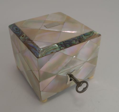 Superb Antique English Mother of Pearl and Abalone Scent Bottle Box C.1860