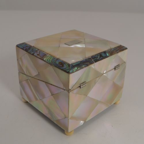 fig 2. Superb Antique English Mother of Pearl and Abalone Scent Bottle Box c.1860