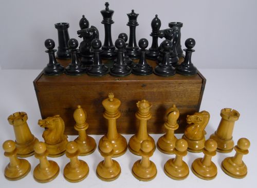 Fabulous Quality Antique Tournament Size Staunton Chess Set C.1890