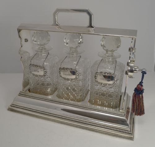 Grand Antique English Silver Plate Tantalus C.1890 by Daniel and Arter with Sterling Labels