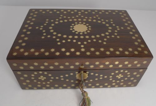 Antique English Regency Jewellery Box - Cut Brass Star Inlaid C.1820