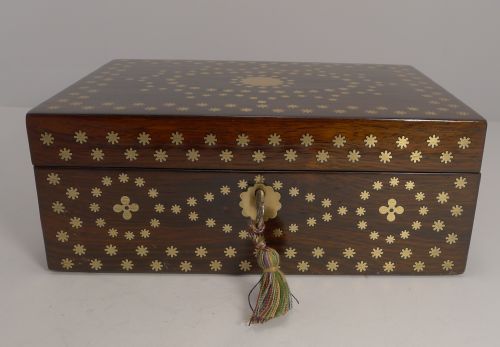 fig 1. Antique English Regency Jewellery Box - Cut Brass Star Inlaid c.1820