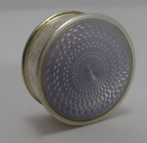 Antique English Sterling Silver and Lilac Guilloche Enamel Pill Box - 1909