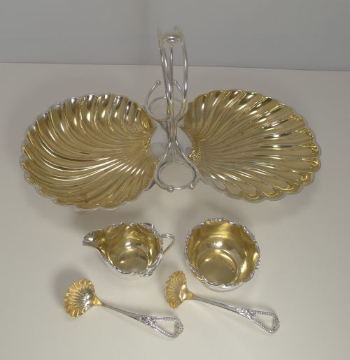 fig 1. Antique English Silver Plated Strawberry Set by James Dixon & Co. c.1900