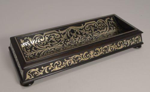 Fine Quality William IV Ebony Pen Tray with Brass Filigree Inlay C.1830