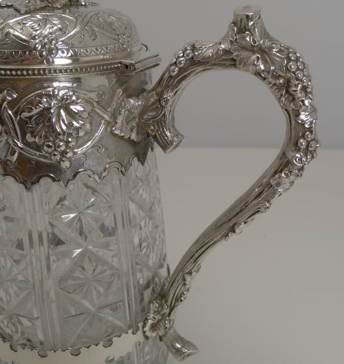 fig 1. Outstanding Antique English Cut Crystal and Silver Plate Wine Jug c.1880