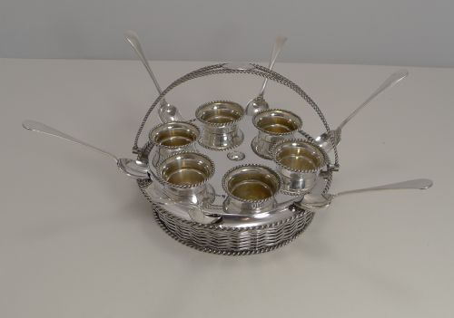 Fabulous Antique Silverplate Basket Weave Egg Cruet by Elkington - 1857
