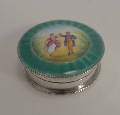 Exquisite Antique English Sterling Silver and Enamel Pill Box - 1902