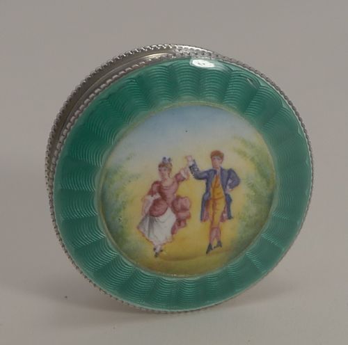 fig 1. Exquisite Antique English Sterling Silver and Enamel Pill Box - 1902