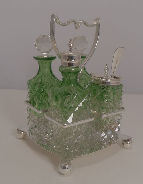 Antique English Cut Crystal Green to Clear Table Cruet C.1890