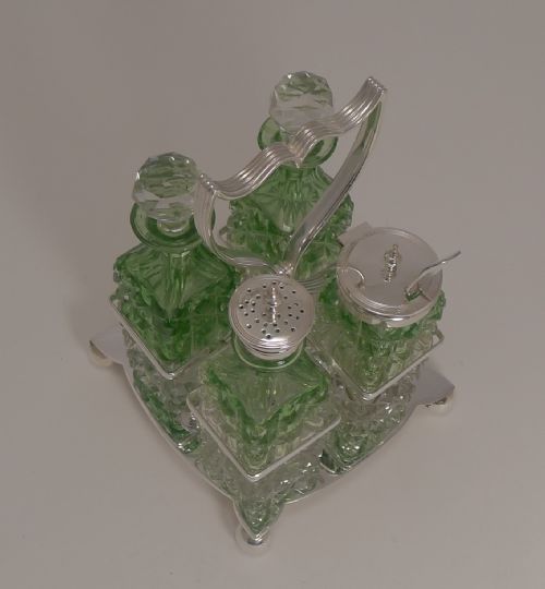 fig 1. Antique English Cut Crystal Green To Clear Table Cruet c.1890