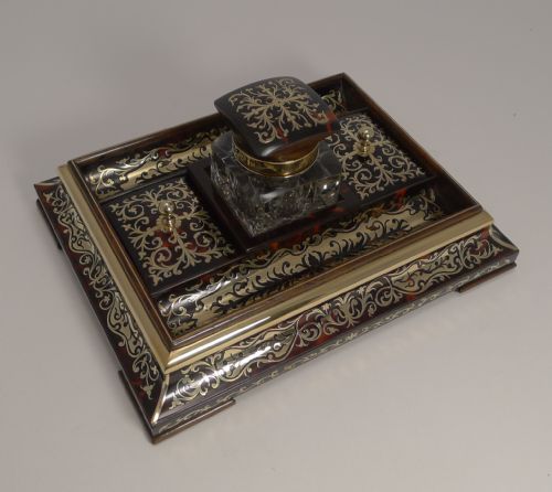 Exquisite Top Notch Boulle Inkwell C.1890