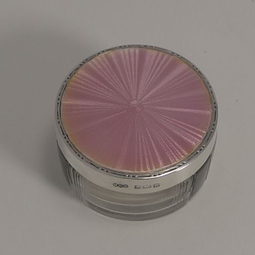 Vintage Art Deco Silver and Pink Guilloche Enamel Lidded Pot - 1935
